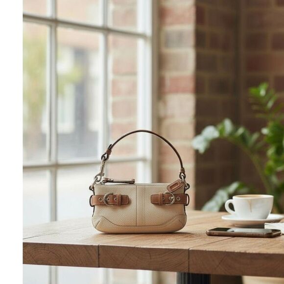 Vnt Coach East West Beige Pebbled Leather Demi Convertible...